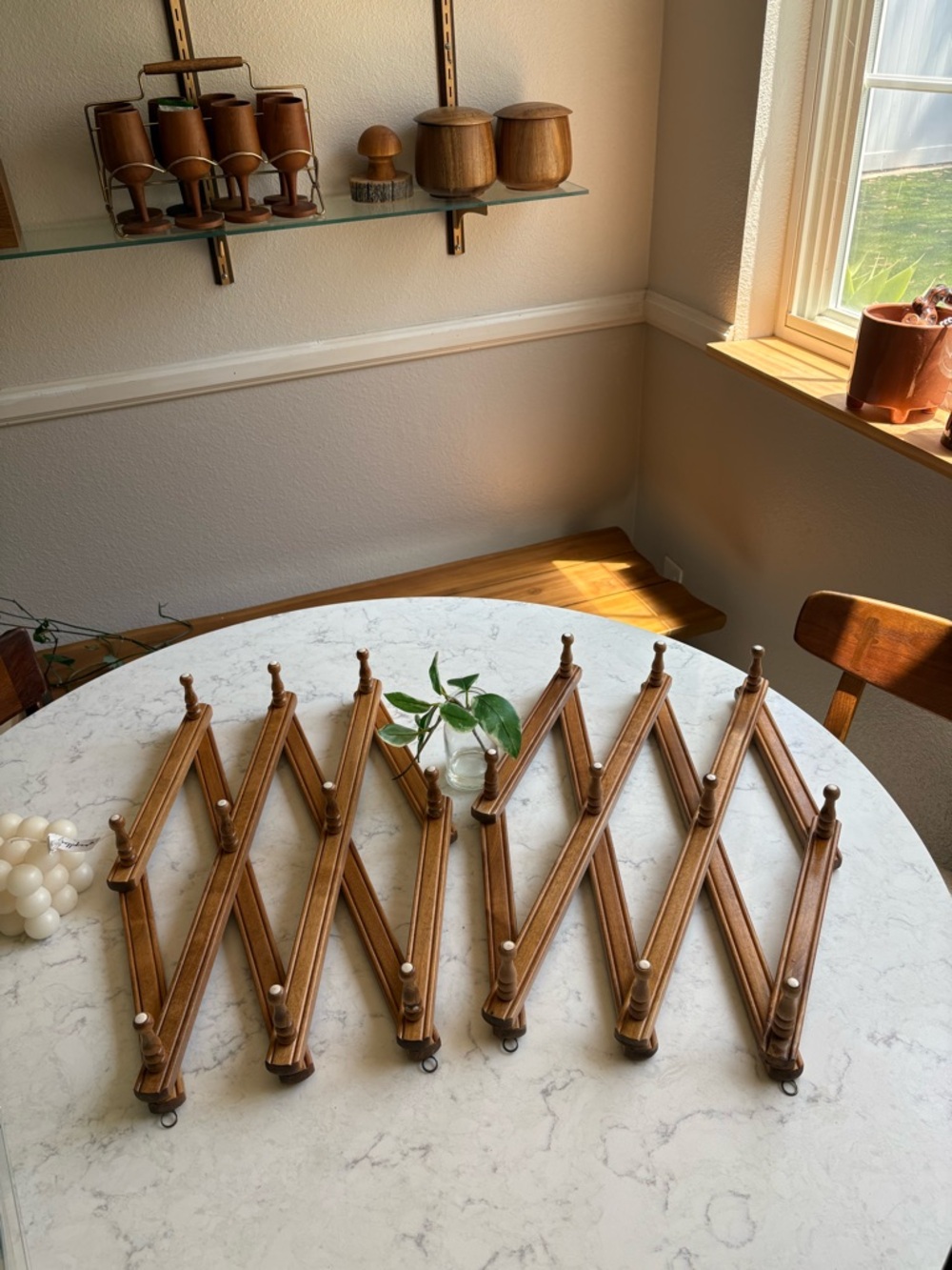 Vintage 1960s Wooden Accordion Wall Rack - Brown - Picture 2 of 9